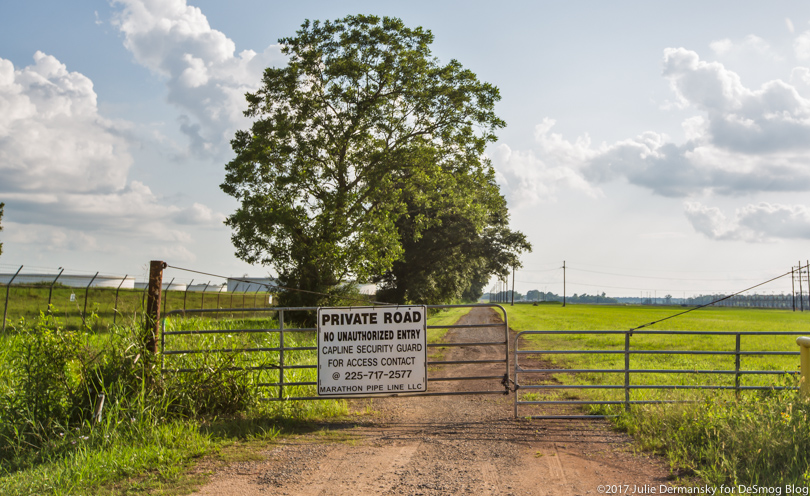Burton Street, the former evacuation route out of St. James Parish's Fifth District, is now owned by industry and closed to the public with a locked gate and sign