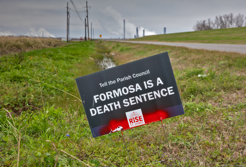 One of many signs with a message protesting against Formosa's proposed petrochemical complex in St. James, Louisiana.