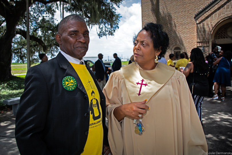 Pastor Harry Joseph and Sharon Lavigne after Mayho's funeral.