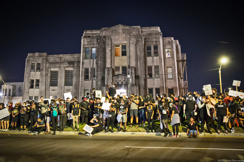 Protesters in solidarity with justice for George Floyd, in front of New Orleans Court House on June 5