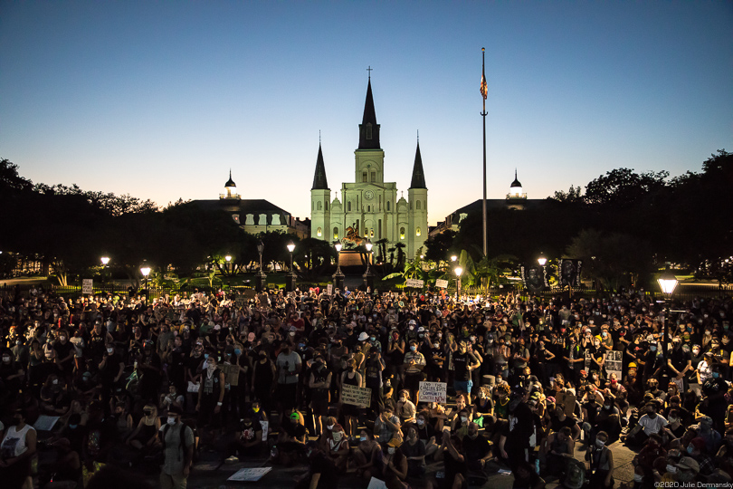 Thousands in New Orleans' Jackson Square on the last of seven days of protest against racial violence