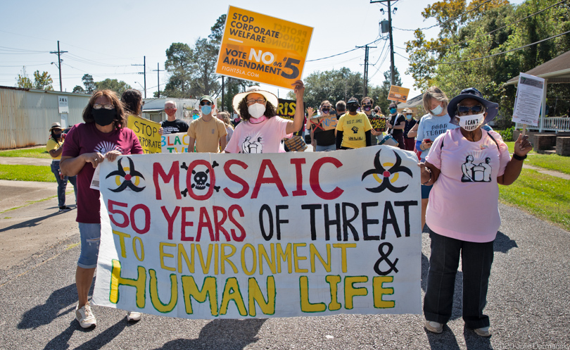 Cancer Alley residents and supporters march against pollution and Amendment 5 in Lutcher, Louisiana