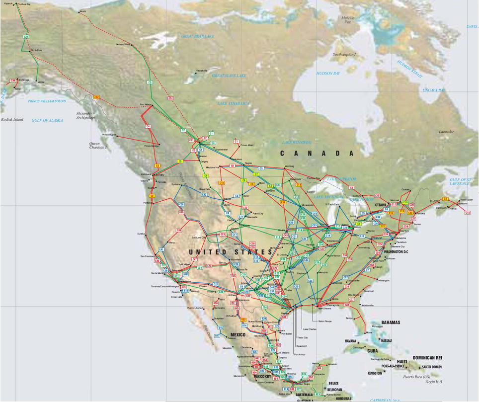 Theodora map of North America pipelines