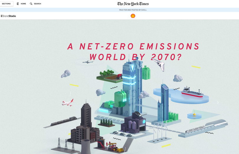 Shell's branded content about its emissions scenario in The New York Times