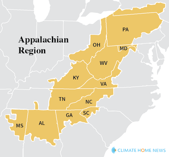Map of Appalachian region
