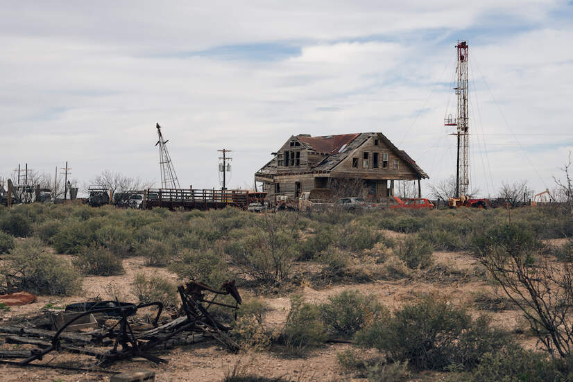  A drilling rig on a former ranch outside of Barstow, Texas, in the Permian Basin.