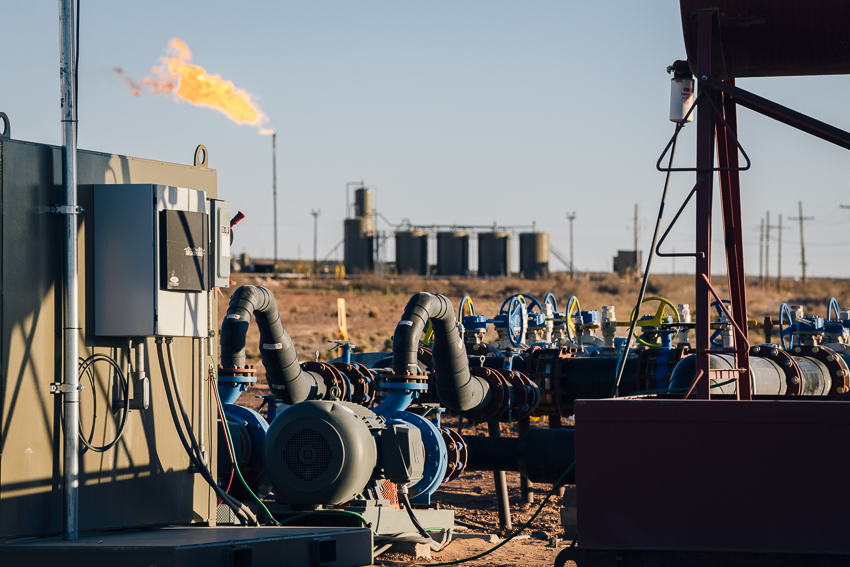 A compressor station along newly constructed pipeline