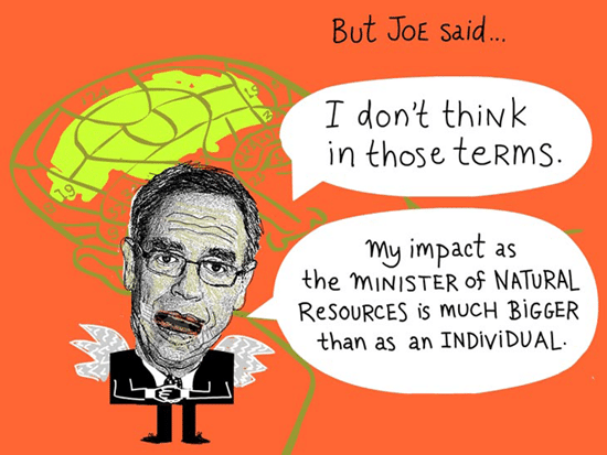 Joe said 'I don't think in those terms. My impact as the Minister of Natural Resources is much bigger than as an individual, Photo-illustration of Joe Oliver by Franke James