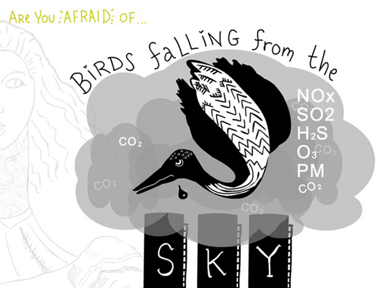 Are you afraid of birds falling from a heavy sky, writing and illustration by Franke James