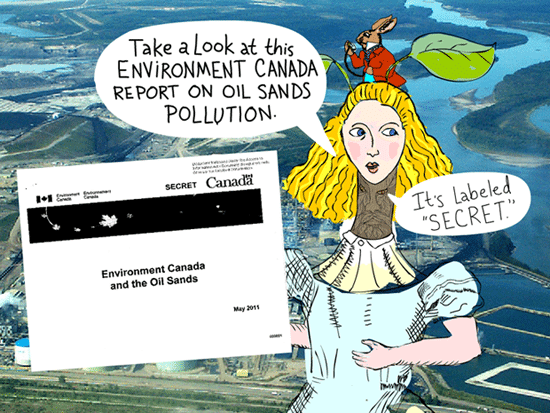 Take a look at this Environment Canada report on the oil sands pollution. It’s labeled 'secret'; Alice illustration by Franke James