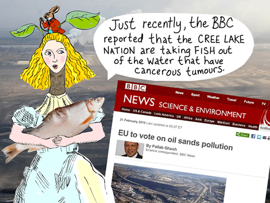 Just recently, a BBC news article reported that the Cree Lake Nation are taking fish out of the water that have cancerous tumors on them; photo-illustration by Franke James