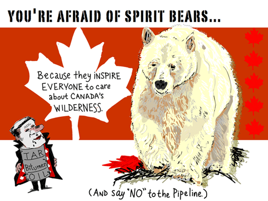You are afraid of spirit bears because they inspire everyone to care about Canada's wilderness. (And say no to the pipeline.); Spirit Bear illustration by Franke James