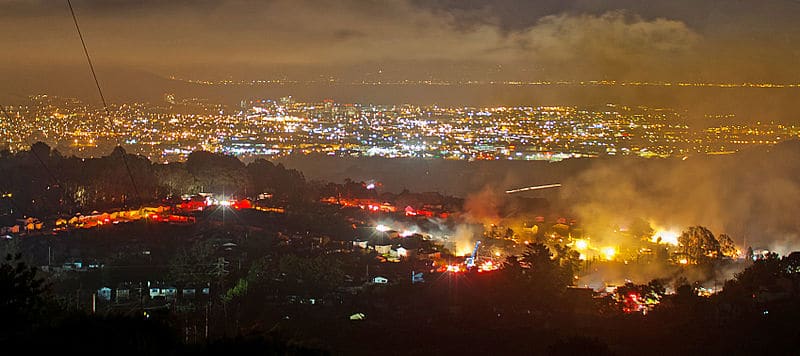 San Bruno natural gas pipeline explosion at night