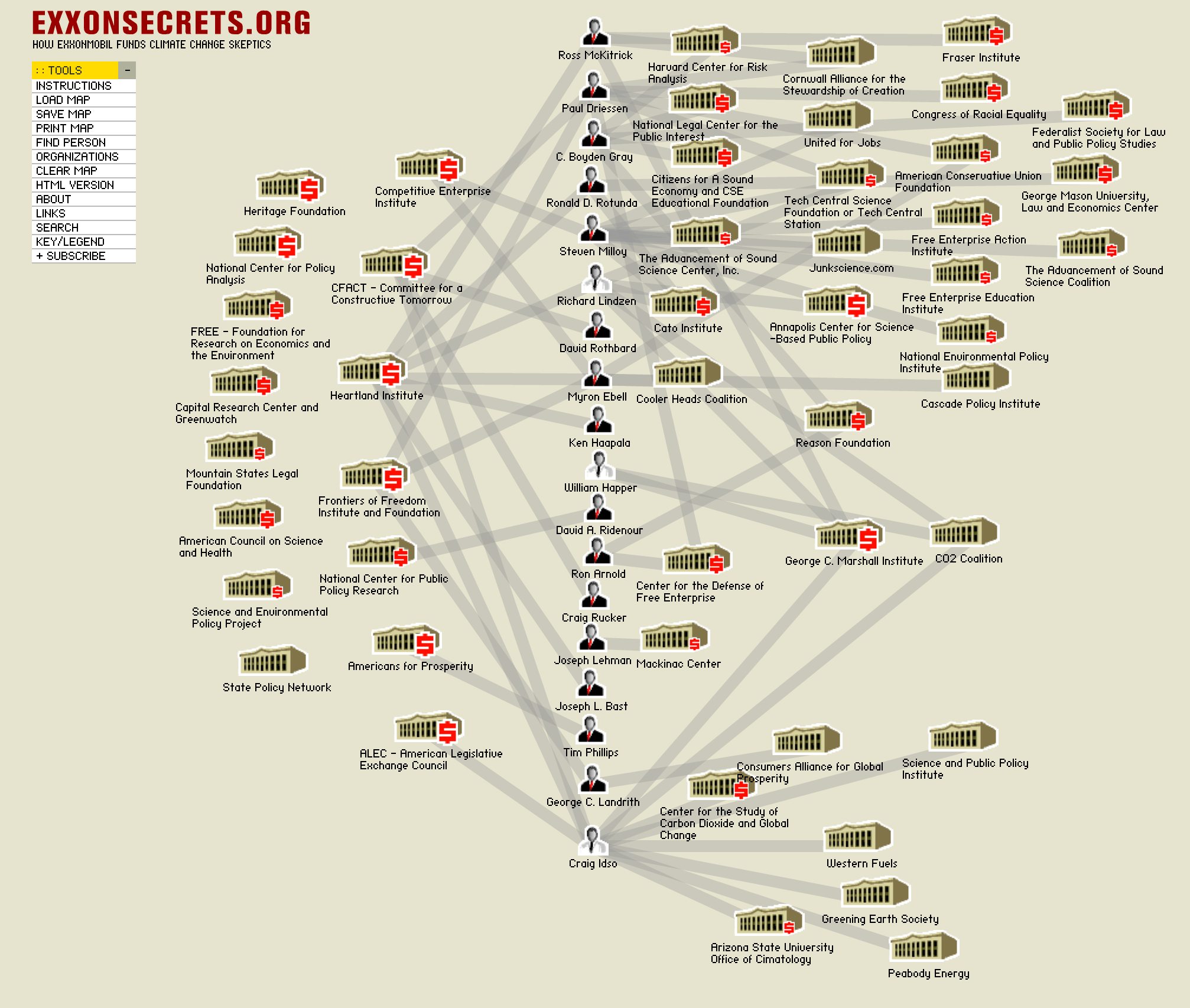 ExxonSecrets map of climate deniers signing CEI ad in NY Times 2016