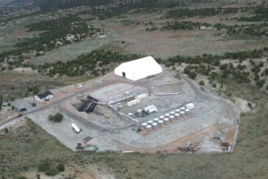 In 2010, Red Leaf Resource's oil shale research and development site was nestled amongst vegetation in Utah's Uintah Basin region. Now the surrounding acreage looks like a desert, as the company has clear cut a huge swath of the 1,600 acres it leases from the state in order to mine sedimentary rock with deposits of bitumen inside. (Courtesy of EcoFlight).