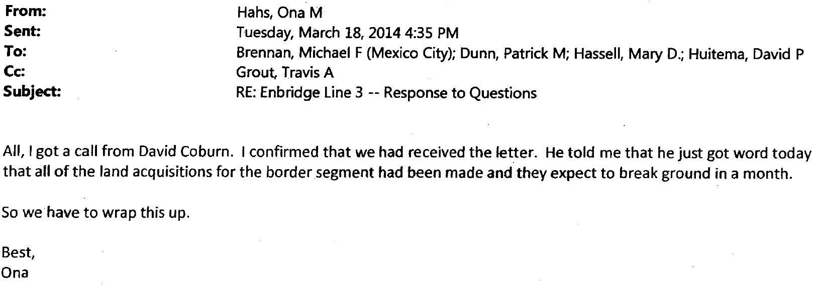 State Department Enbridge Emails