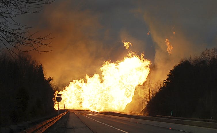 Flames on the interstate highway.