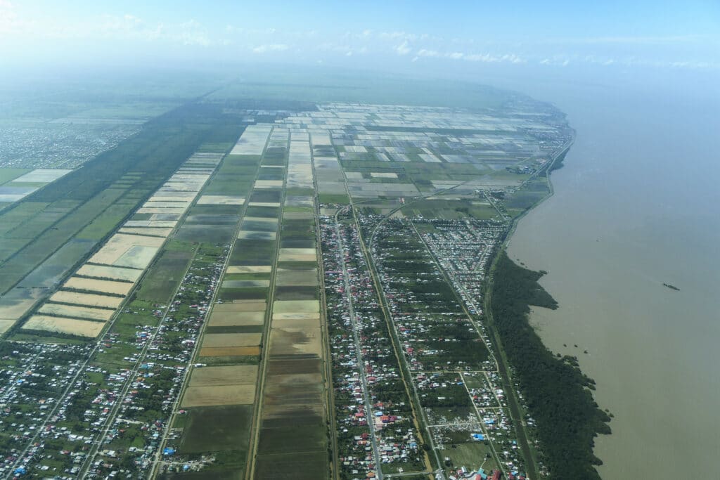 Aerial view of the coastal city of Georgetown, Guyana
