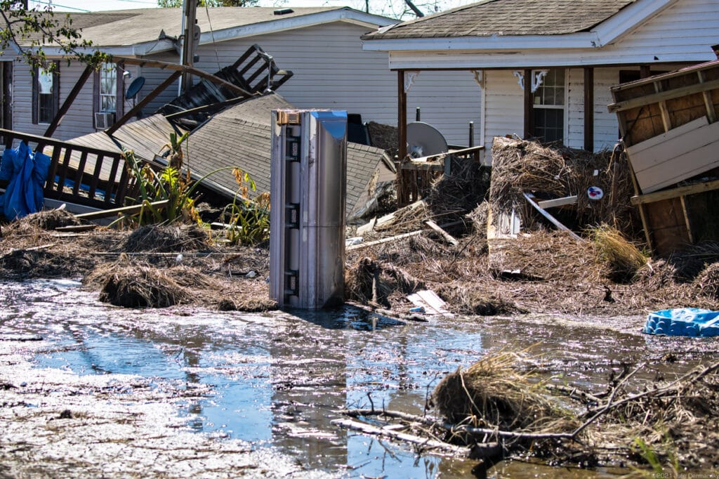 Coffin disrupted by Hurricane Ida