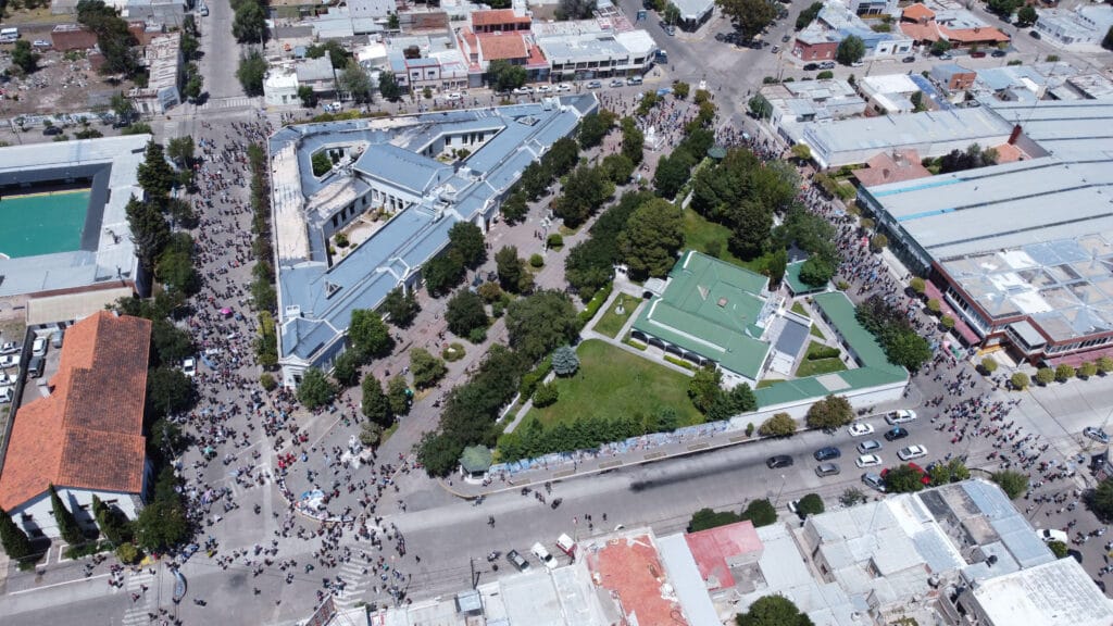 Aerial view of protests in Chubut, Argentina