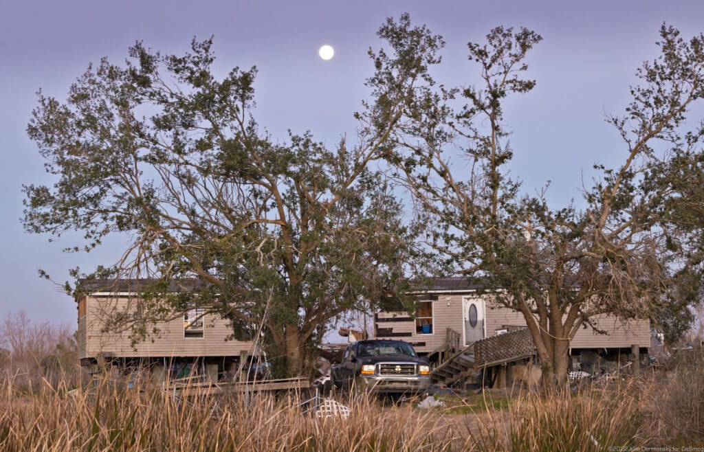 A home cut in half in Terrebonne Parish center on February 15. Credit: Julie Dermansky