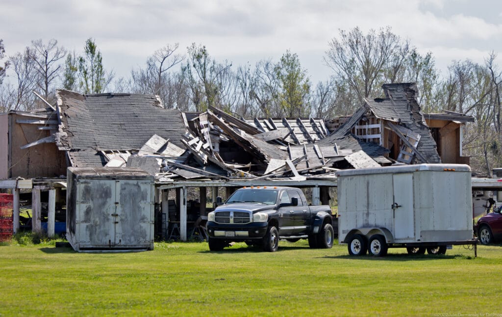 Storm-damaged home in Chauvin, LA, on March 4, 2022.