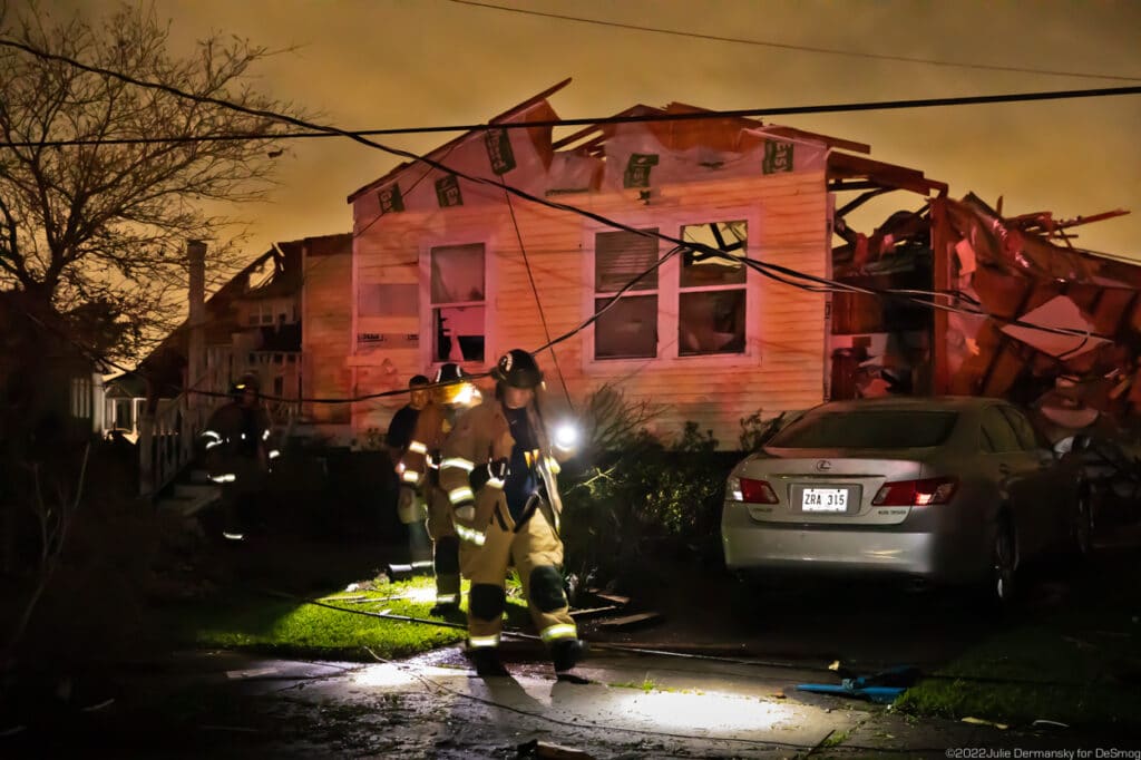 Search and rescue crews going door to door after the EF3 tornado hit Arabi on March 22