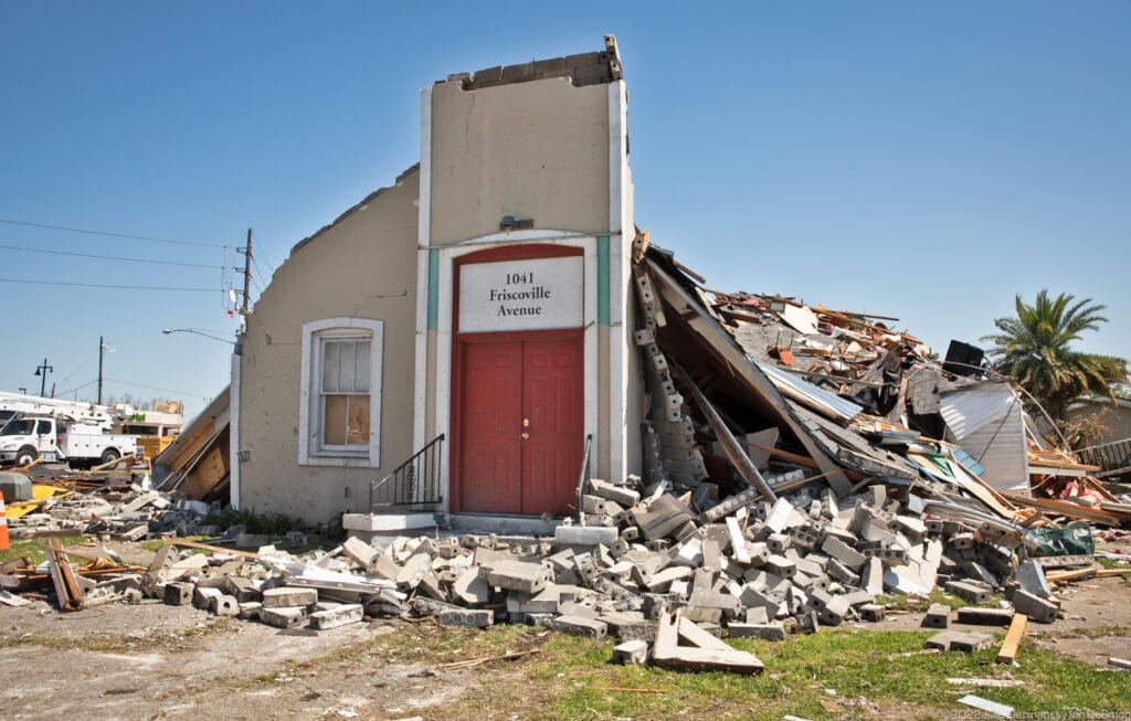 A church in Arabi, Louisiana, destroyed by the tornado.
