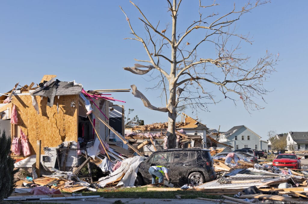 Tornado damage in Arabi, Louisiana, an area previously devastated by Hurricane Katrina