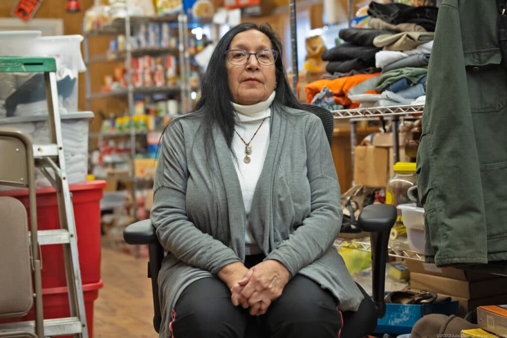 Theresa Dardar, a member of the Pointe-au-Chien Indian Tribe at the Tribe's center where storm victims can get supplies donated to assist them. Credit: Julie Dermansky