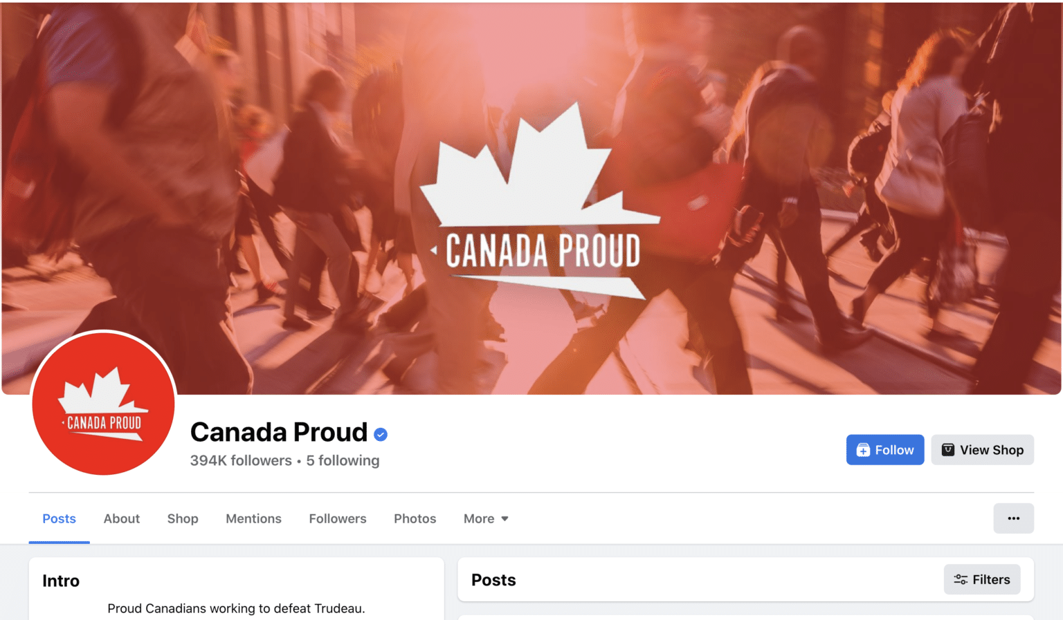 Screenshot of Canada Proud's Facebook page.