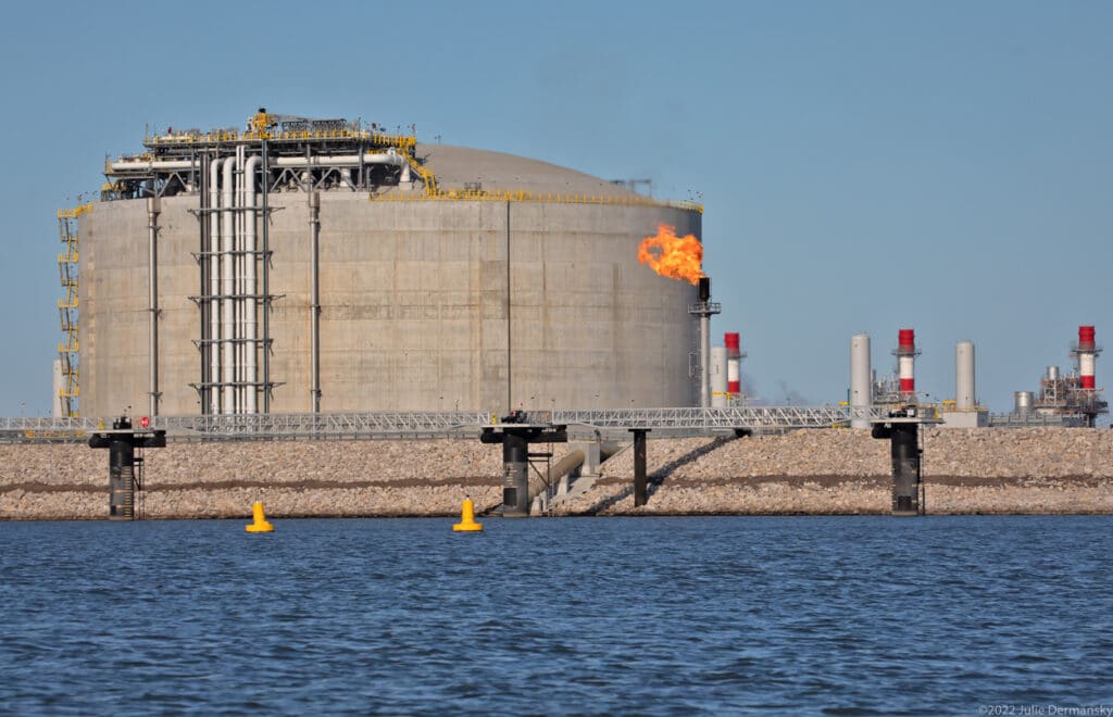 Flare at Venture Global Calcasieu Pass LNG export facility.