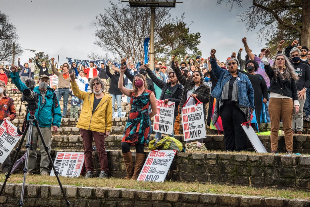 Activists protest the Mountain Valley Pipeline in Richmond, VA in December 2021.