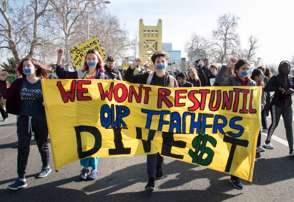 Youth protesting CalSTRS fossil fuel investments