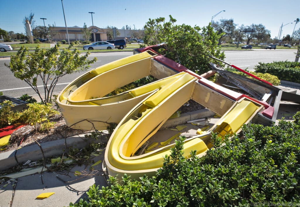 Destroyed McDonald’s sign in Venice, Florida, on September 29.