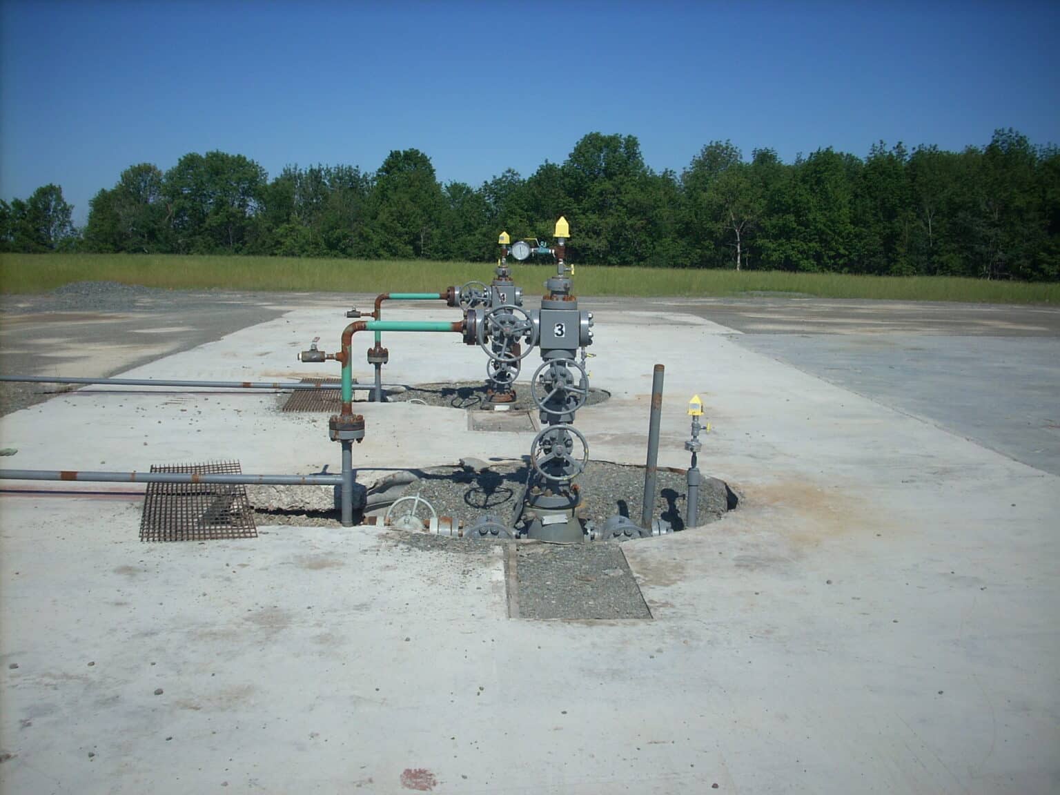 Gas wells at a natural gas fracking site in North Central Pennsylvania