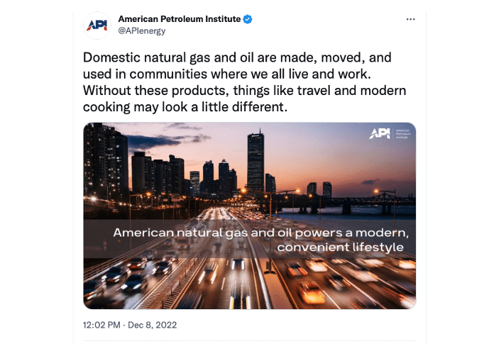 a screenshot of an American Petroleum Institute Twitter post promoting natural gas