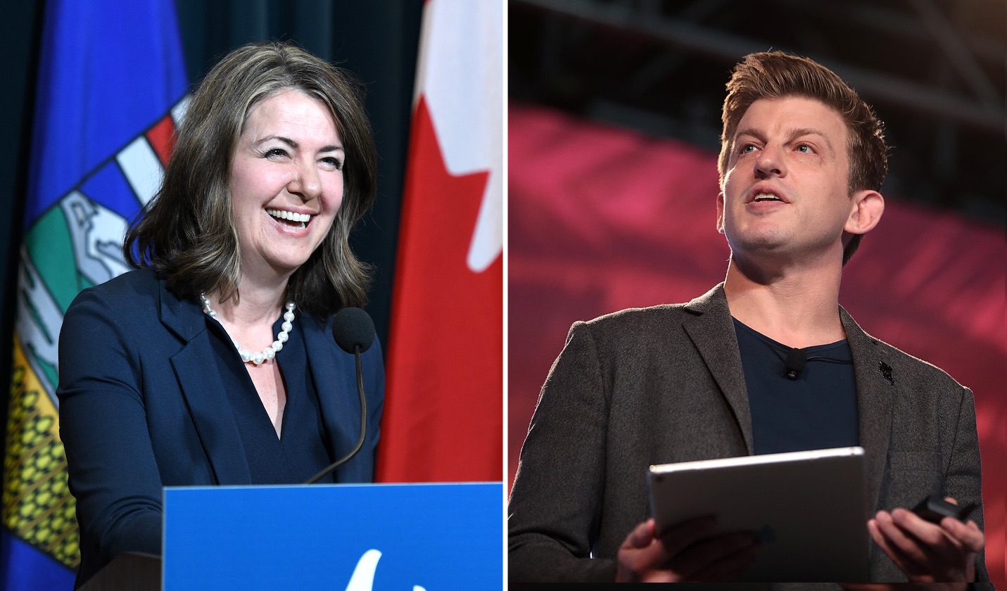 Alberta Premier Danielle Smith and climate crisis denier Alex Epstein