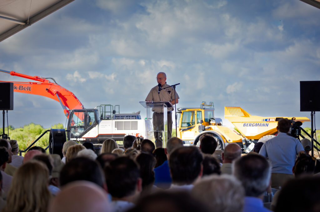 Louisiana Governor John Bel Edwards at the groundbreaking of the Mid-Barataria Basin Sediment Diversion project.
