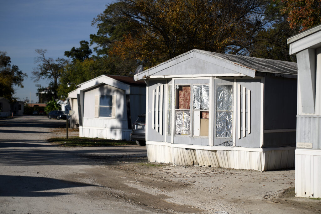Trailer park homes in Channelview, TX, U.S., on Wednesday, December 6, 2023. 

Photographer: Mark Felix/Public Health Watch