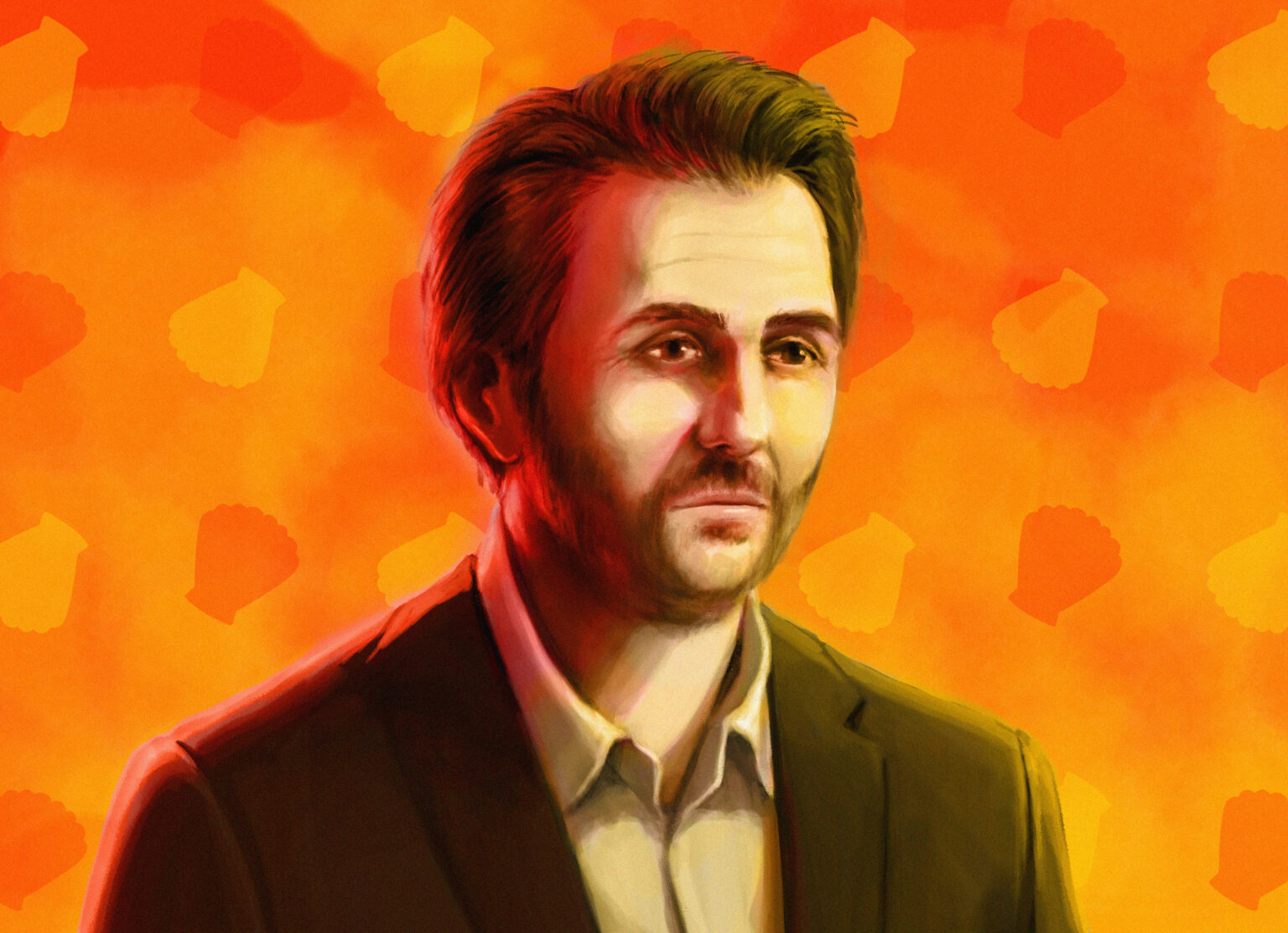 Illustration of Havas CEO Yannick Bolloré in front of a background of shells.
