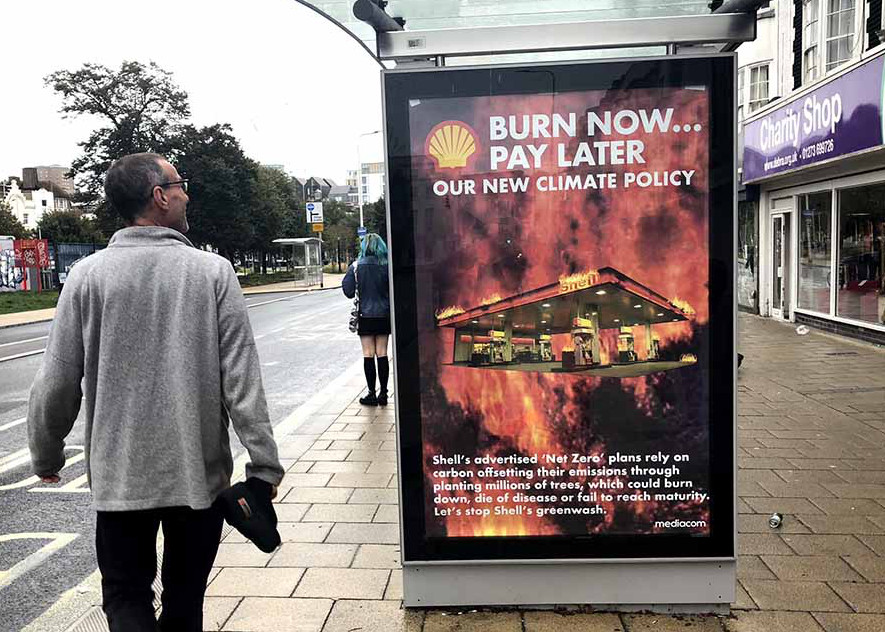 Brandalism ad mocking Mediacom's work for Shell