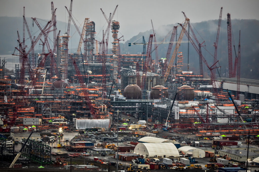 Shell’s sprawling Monaca plastics plant, also known as an “ethane cracker,” under construction in Beaver County, Pennsylvania.