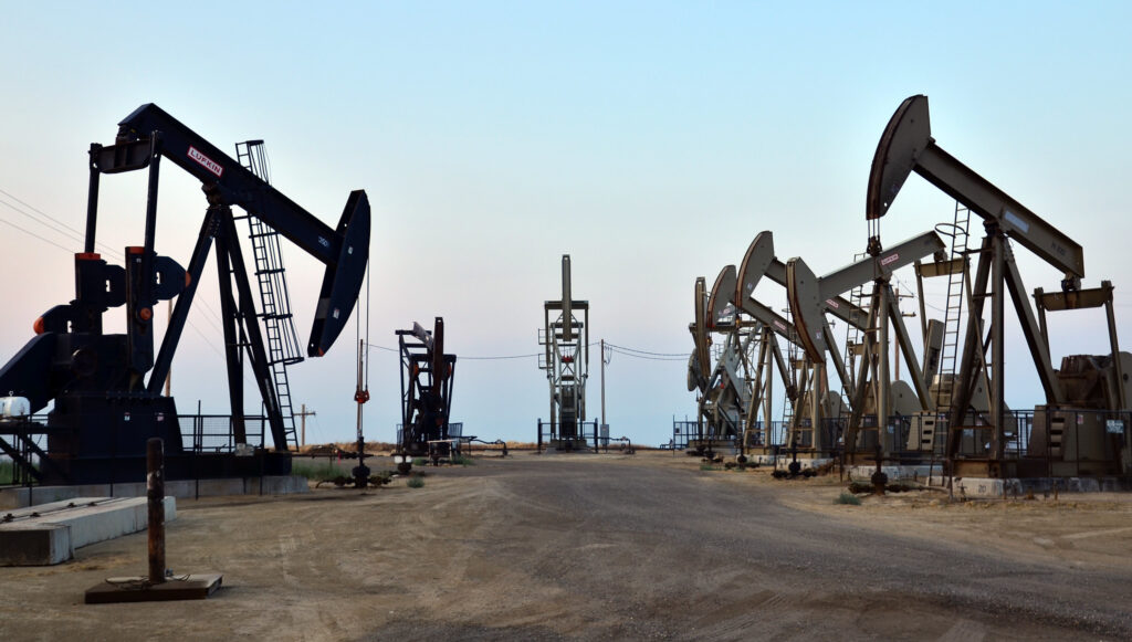 A group of oil rigs in Kern County, California