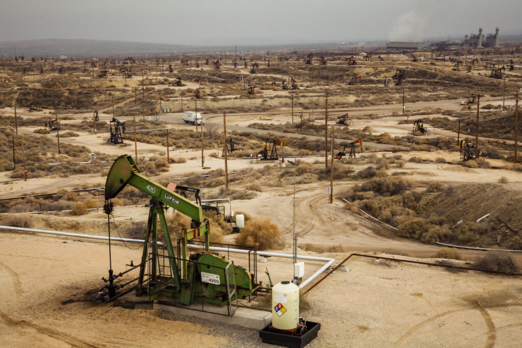 Landscape with oil wells in Kern County, California