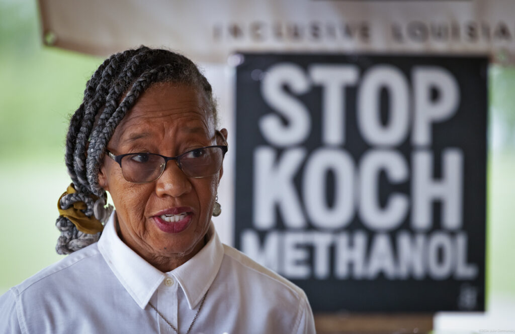Barbara Washington with Inclusive Louisiana speaks out against the expansion of Koch Industries methanol plant, April 8, 2024.