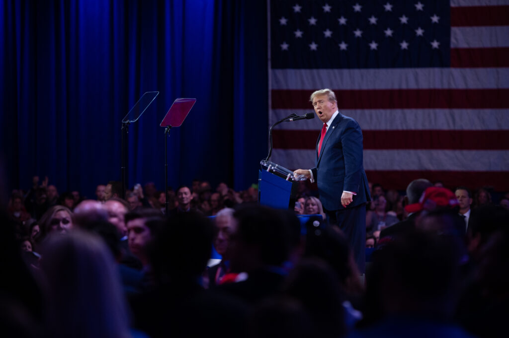 Donald Trump speaks at the Conservative Political Action Conference (CPAC) in February 2024. Credit: Zach D. Roberts