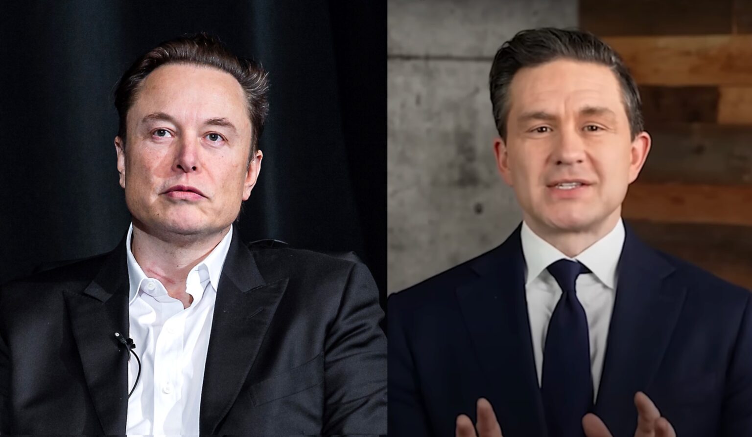 Elon Musk (left) and Conservative leader Pierre Poilievre (right)