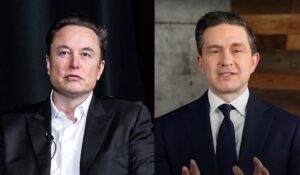 Elon Musk (left) and Conservative leader Pierre Poilievre (right)