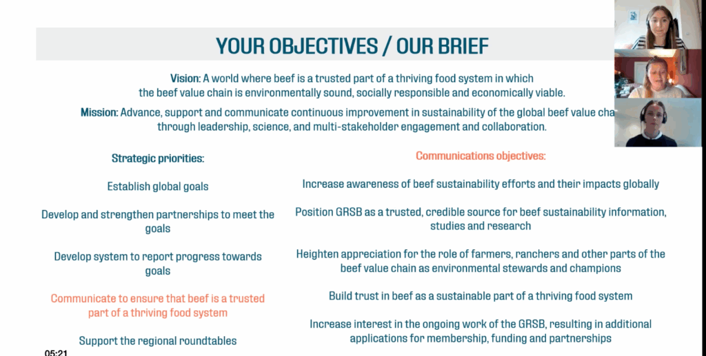 Slide from a session on "communicating sustainability" delivered by MHP Engine at the Global Roundtable for Sustainable Beef's Global Conference on Sustainable Beef.